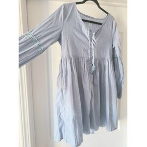 Esther & Co Blue Dress Mini Baby Doll 8 Small Boho Casual Trending Cute